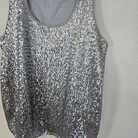 Gap Festive Sequin Tank Women's M Gray Silver Lined Celebration Wear Cocktails - Picture 6 of 6